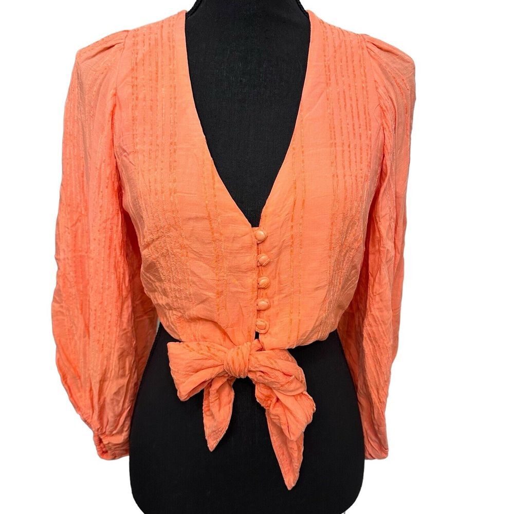 Skylar & Madison Top‎ Womens Size Small Coral Orange Crop Top Puff Sleeves